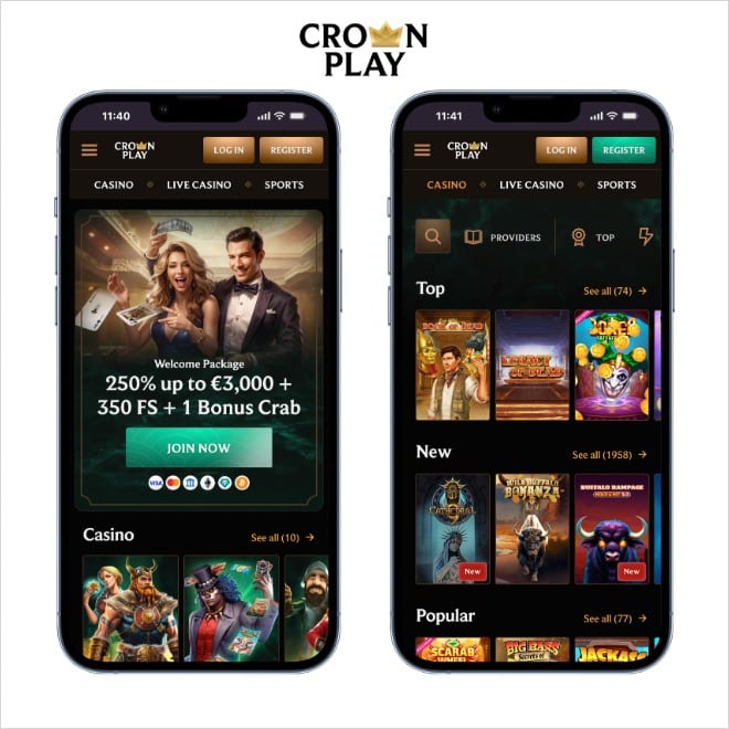 crownplay logo on mobile on a white background